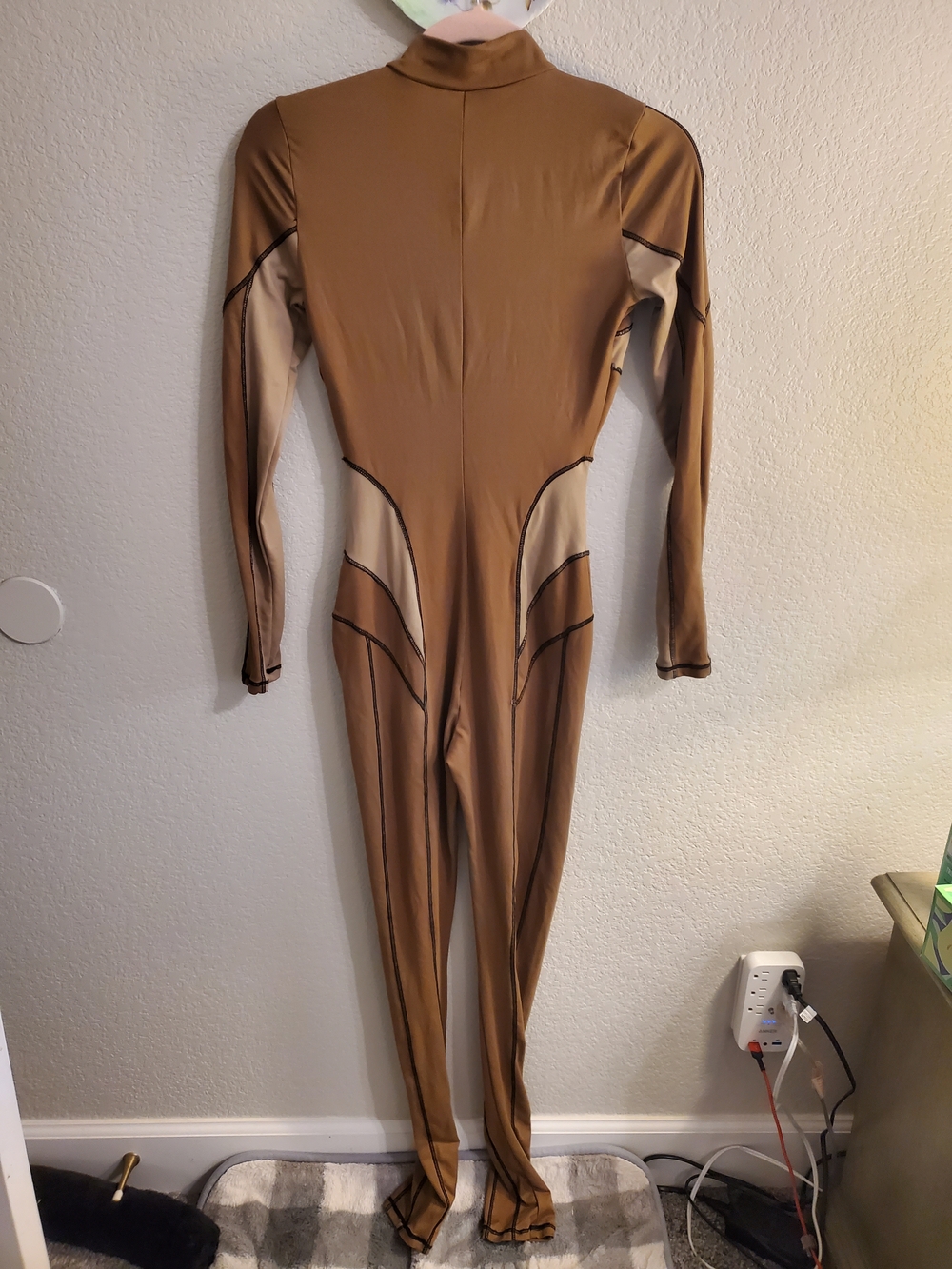 Fashion Nova Tan and Cream Long-Sleeve Jumpsuit - Picture 7 of 12